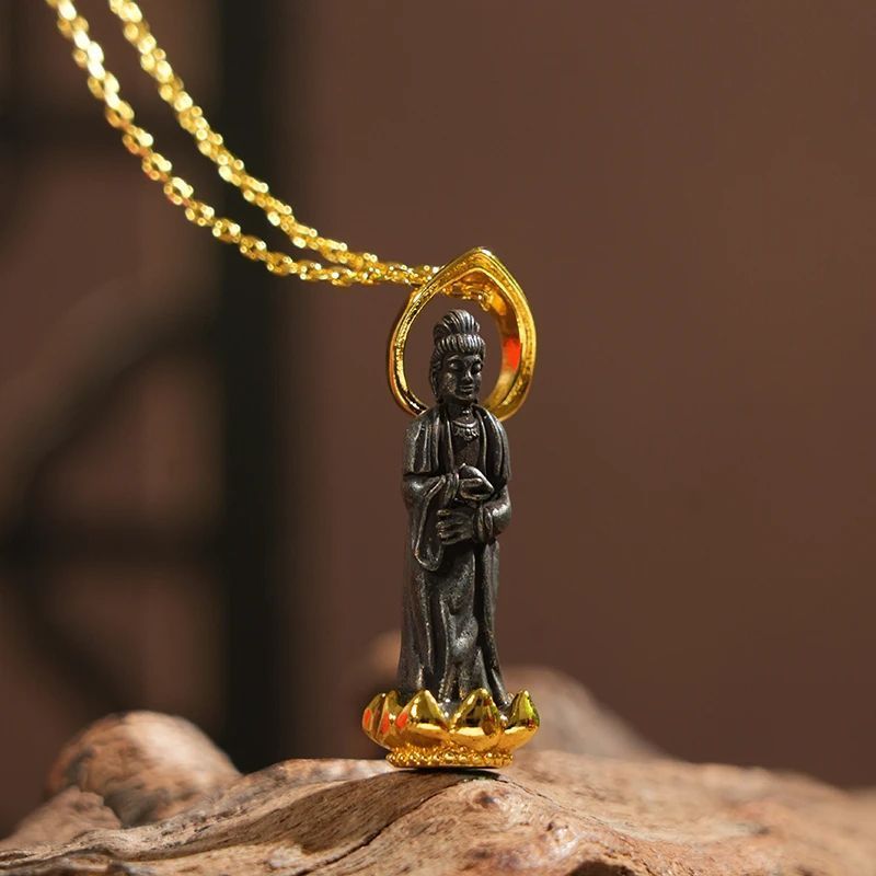 สร้อยคอจี้พระพุทธแบบพกพาสไตล์จีน ดีไซน์เครื่องรางย้อนยุค ดึงดูดความมั่งคั่ง ของโบราณนำโชค จีนประณีตเ