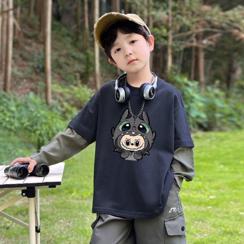 เสื้อยืดแขนยาวผ้าฝ้ายแท้สำหรับเด็กโต ออกแบบโดย NASA และ Labububu