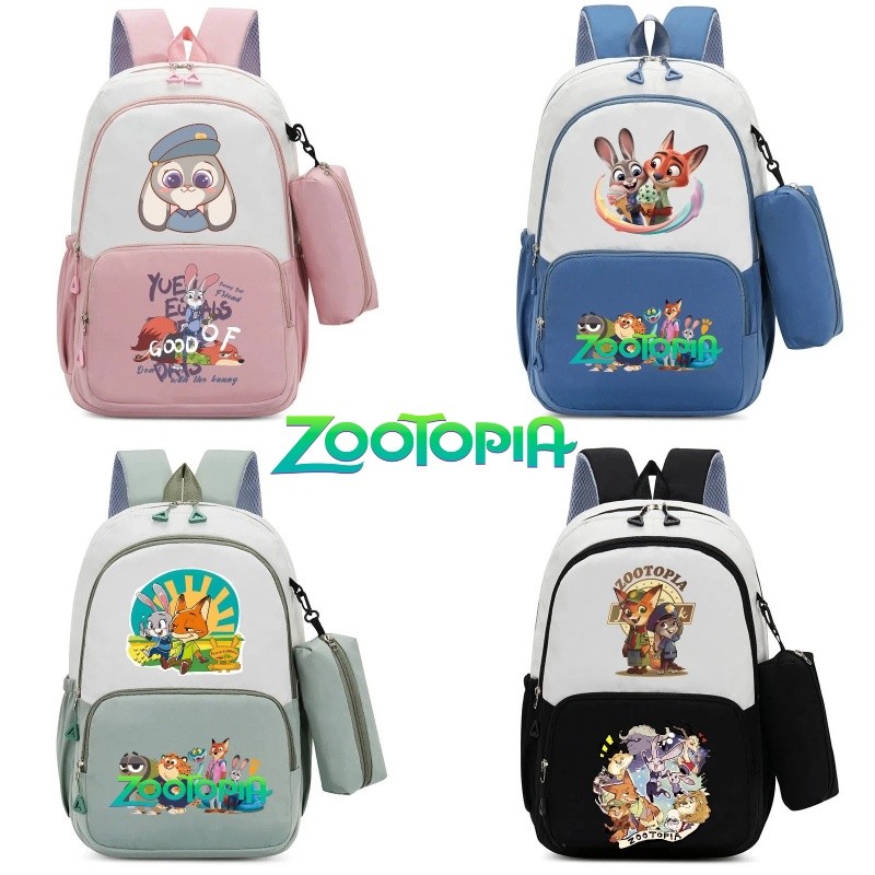 กระเป๋านักเรียน Zootopia ขนาดใหญ่ ใช้งานหลากหลาย พิมพ์ลาย Judy และ Nick สำหรับของขวัญและใส่ในชีวิตประจำวัน