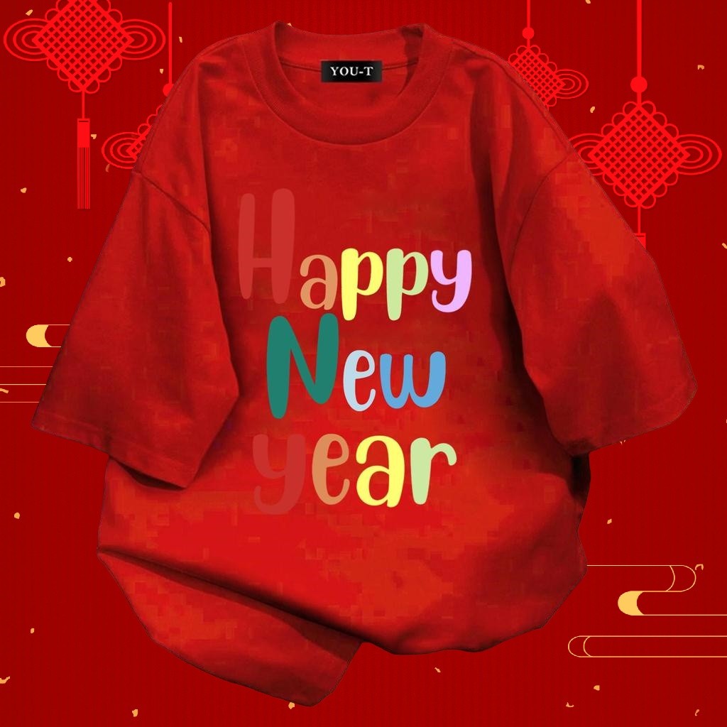 UT shop เสื้อยืด oversize ผ้าCotton 100% เสื้อแฟชั่น 'Happy New year'  สบายและนุ่ม แขนสั้น ฤดูร้อน เ