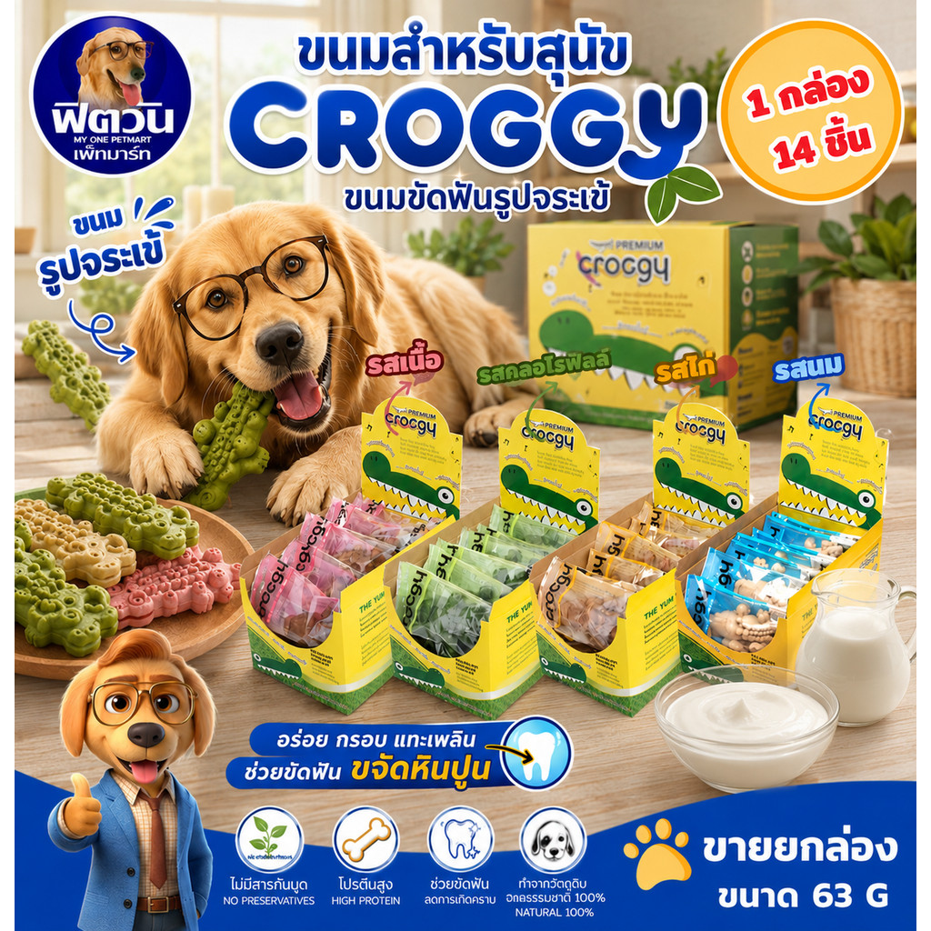 Crocgy ขนมขัดฟันรูปจระเข้ 63 ก.{ขนม}  *** ขาย 1 กล่อง 14 ชิ้น ***