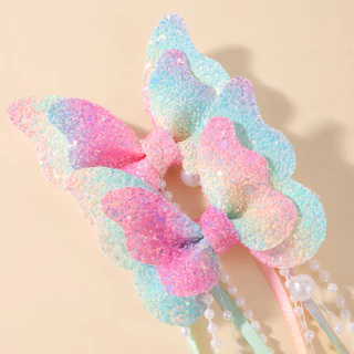 2 ชิ้นหญิงใหม่เลื่อมคู่ผีเสื้อกิ๊บโบว์ Hairpins DIY Headwear ตกแต่ง Hairgrip เด็กวัยหัดเดินอุปกรณ์เสริมผม Headdress
