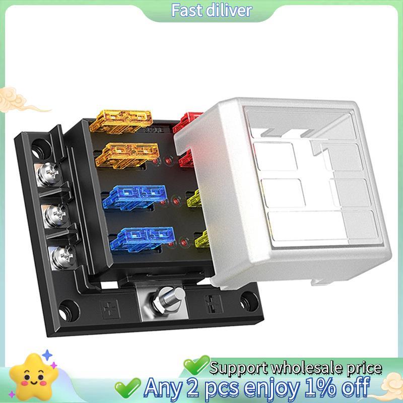 6P 100A ผู้ถือ RV ฟิวส์กล่อง- 6-Way One Input Six Output พร้อมไฟแสดงสถานะ LED