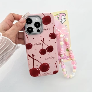 เคสไอโฟน 11 น่ารักสีแดงเชอร์รี่พื้นผิวหนังนุ่ม สำหรับ IPhone 17 16 13 15 11 14 12 Pro Max 7 8 16 14 15 Plus XR X XS Max