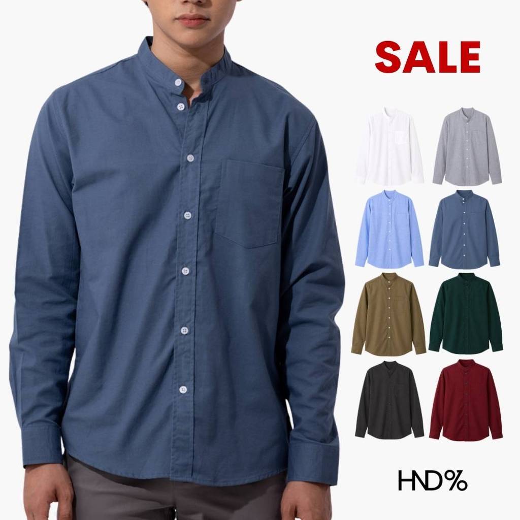 HND% Clearance [M-6XL] เสื้อเชิ้ตคอจีน แขนยาว เสื้อเชิ้ตสีพื้นผู้ชาย PERFECT UNISEX SHIRT ผ้า OXFORD