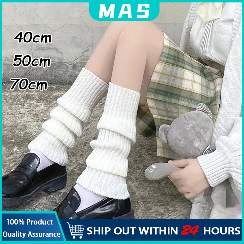MAS 40-70 ซม ถุงน่องผู้หญิง ถุงเท้ายาวถึงเข่าแฟชั่นสำหรับผู้หญิง สีทึบ ลายทางแนวตั้งถัก
