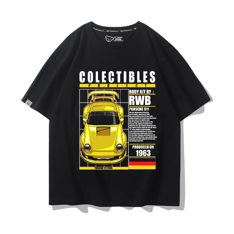 [มีสินค้าในสต็อก] เสื้อยืดคอตตอนแท้สำหรับแฟนรถ Porsche RWB ดีไซน์ปรับแต่งพิเศษ แขนสั้น 911 สไตล์อเนก