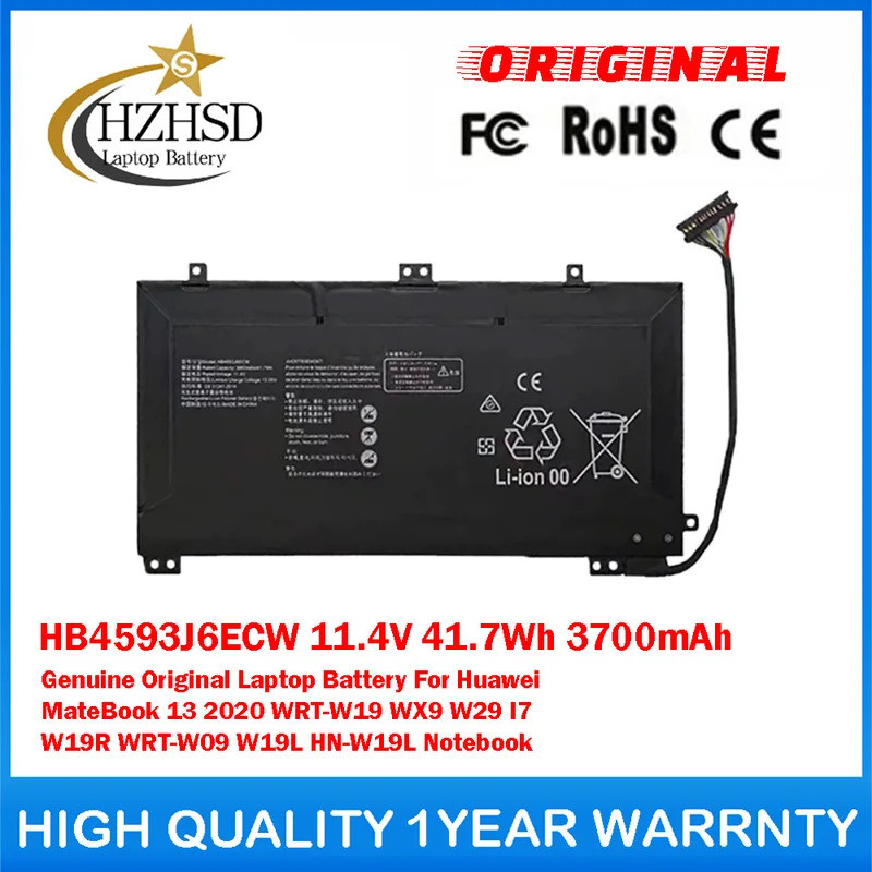 HB4593J6ECW 11.4V 41.7Wh 3700mAh แบตเตอรี่แล็ปท็อปสําหรับ Huawei MateBook13 2020 WRT-W19 WX9 W29 I7 