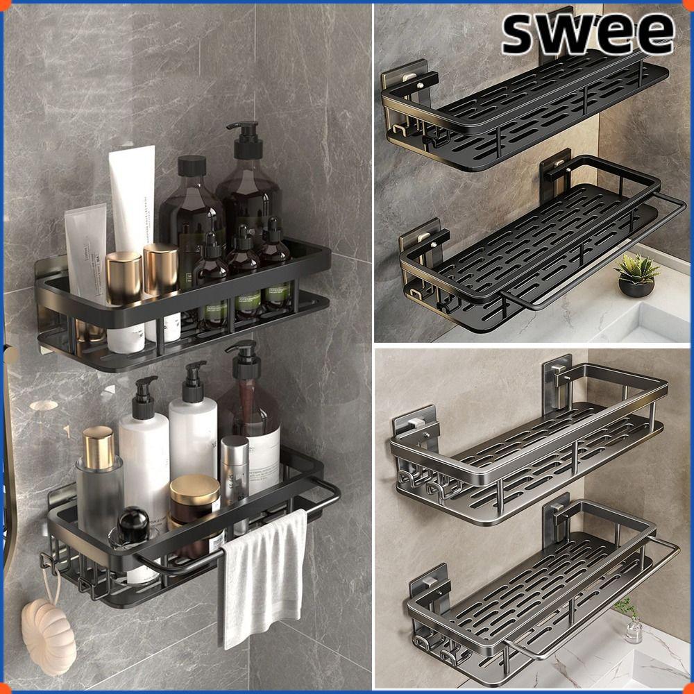 SWEE ชั้นเก็บของในห้องน้ํา,บาร์ผ้าเช็ดตัวติดผนังออแกไนเซอร์อาบน้ํา,บ้านพร้อมตะขอคงที่อลูมิเนียมชั้นวางของอาบน้ําห้องครัว