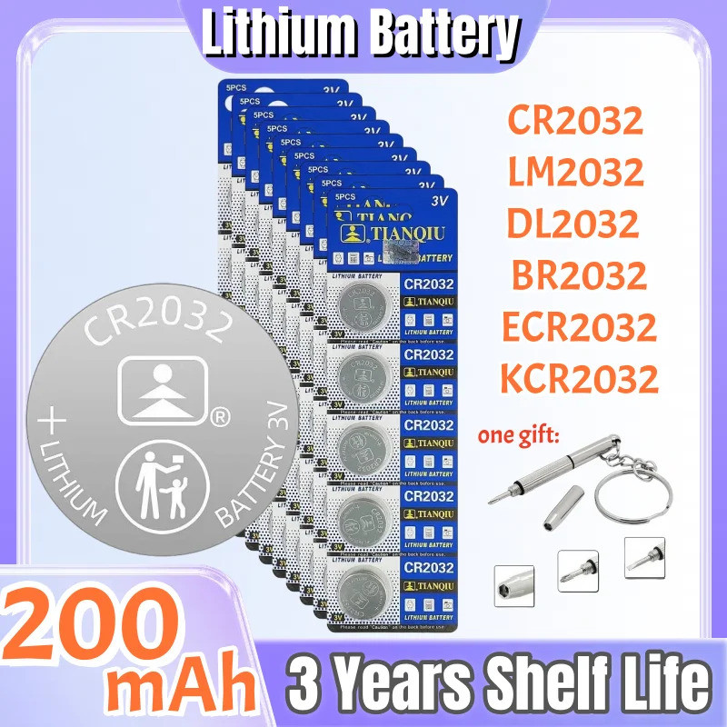 2-100PCS CR2032 แบตเตอรี่เซลล์เหรียญ CR 2032 DL2032 BR2032 KL2032 ECR2032 3V 200mAh แบตเตอรี่ลิเธียม