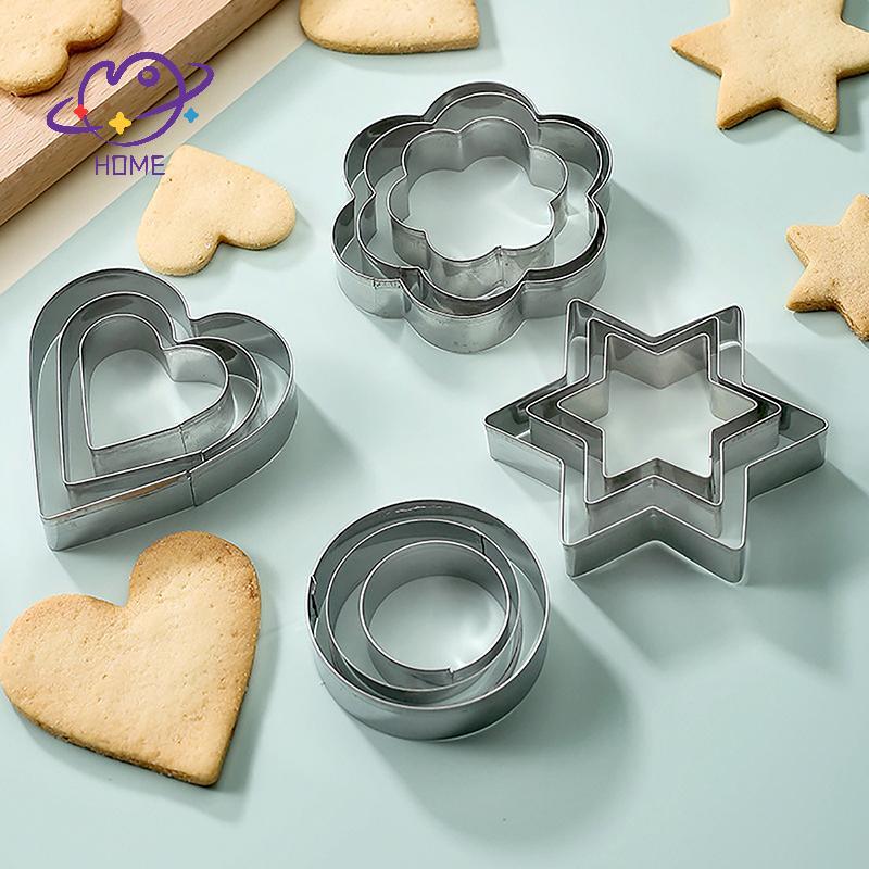 [mayhome] Baking Mould Baking Mould ไข่ Mould สแตนเลสเครื่องตัดคุกกี้บิสกิต DIY แม่พิมพ์ Star Heart เครื่องตัดดอกไม้ 3 ชิ้น/เซ็ต {TH}