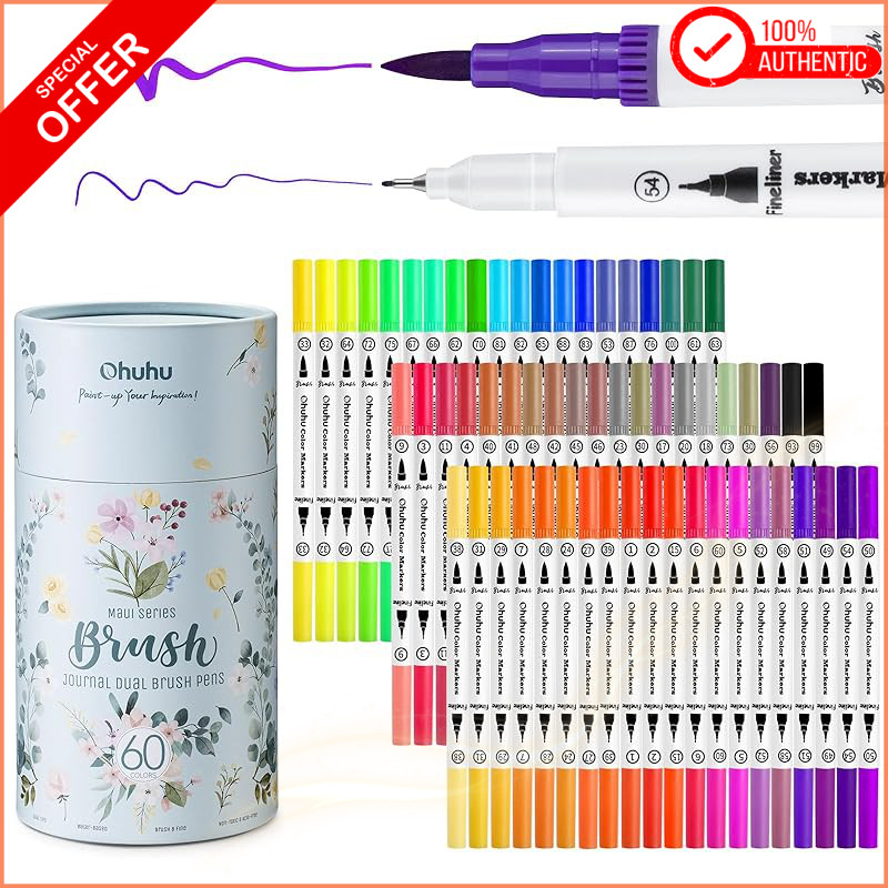 Ohuhu 60-Color Watercolor Brush Markers
Ohuhu 60-Color Brush/Fine Black Markers