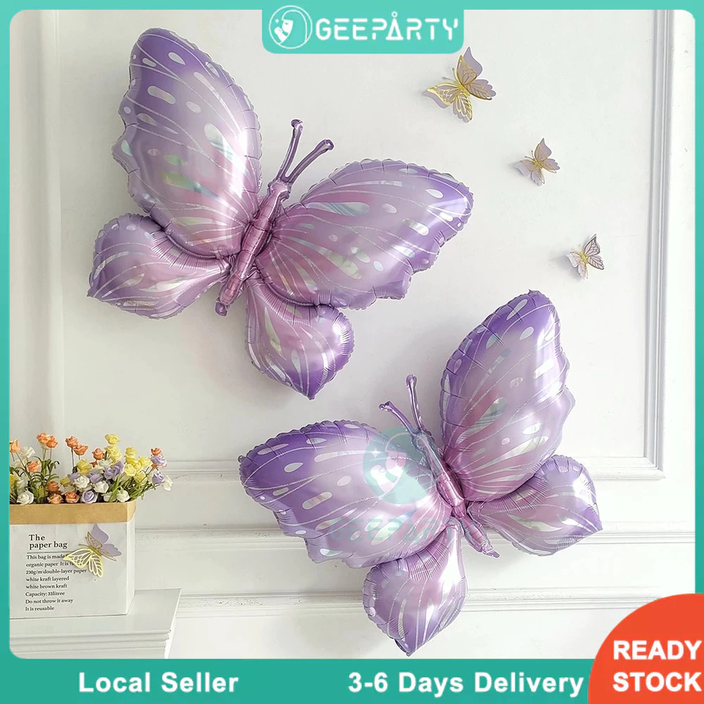 GeeParty ลูกโป่งฟอยล์รูปผีเสื้อสีม่วงใหม่ สำหรับตกแต่งงานวันเกิดและงานครบรอบแต่งงานของผู้หญิง