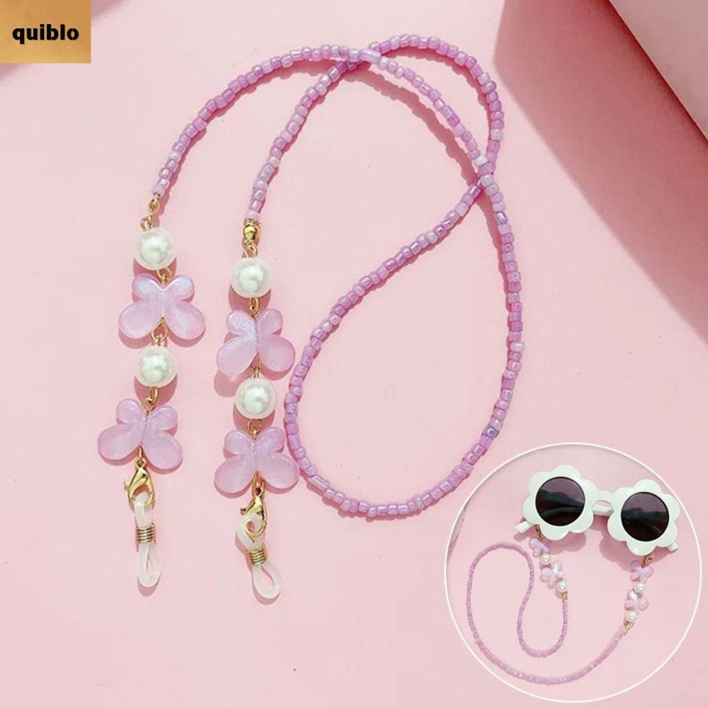QUIBLO แว่นกันแดดสายรัดเชือกเส้นเล็ก, แว่นตาอ่านหนังสือปรับผีเสื้อมุกเชือกแขวน, สีสันสดใสกันลื่นอินเทรนด์อุปกรณ์เสริมห่วงโซ่หูฟัง