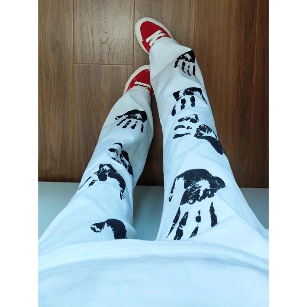 American High Street Street Wear Plankton หล่อปาล์มพิมพ์สีขาวผู้ชายผู้หญิง hiphop Street Wear ทอด We