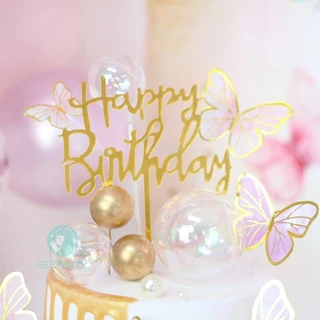 GeeParty เค้กธงปาร์ตี้วันเกิด Happy Birthday สีทอง โรสโกลด์ ดำ เงิน น้ำเงิน ตกแต่งเค้กปาร์ตี้