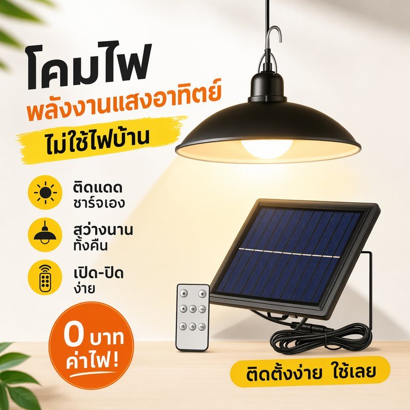 โคมไฟโซล่าเซลล์ ไฟสวน ไฟวินเทจ กันน้ำ รีโมท 3โหมด ไฟแขวนกลางแจ้ง แสงขาว แสงเหลือง