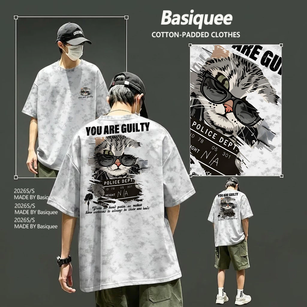 Basi💥เสื้อผู้ชาย เสื้อยืด oversize เสื้อฟอก วินเทจ สตรีท เกรดพรีเมียม เสื้อคอตตอน ไม่หดตัว ใส่สบาย ลาย "You are Guilty"