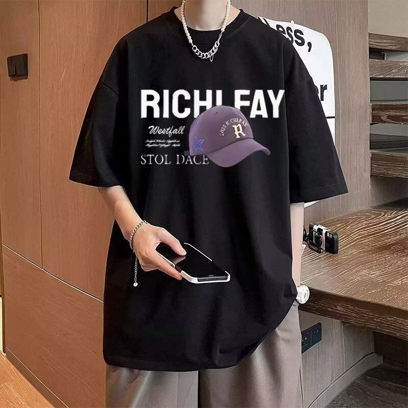 20262025เสื้อยืดแขนสั้นสไตล์ใหม่ผู้ชาย ins Street Wear ยุโรปอเมริกันสไตล์ฮิปฮอปรอบคอ Bottoming เสื้อ