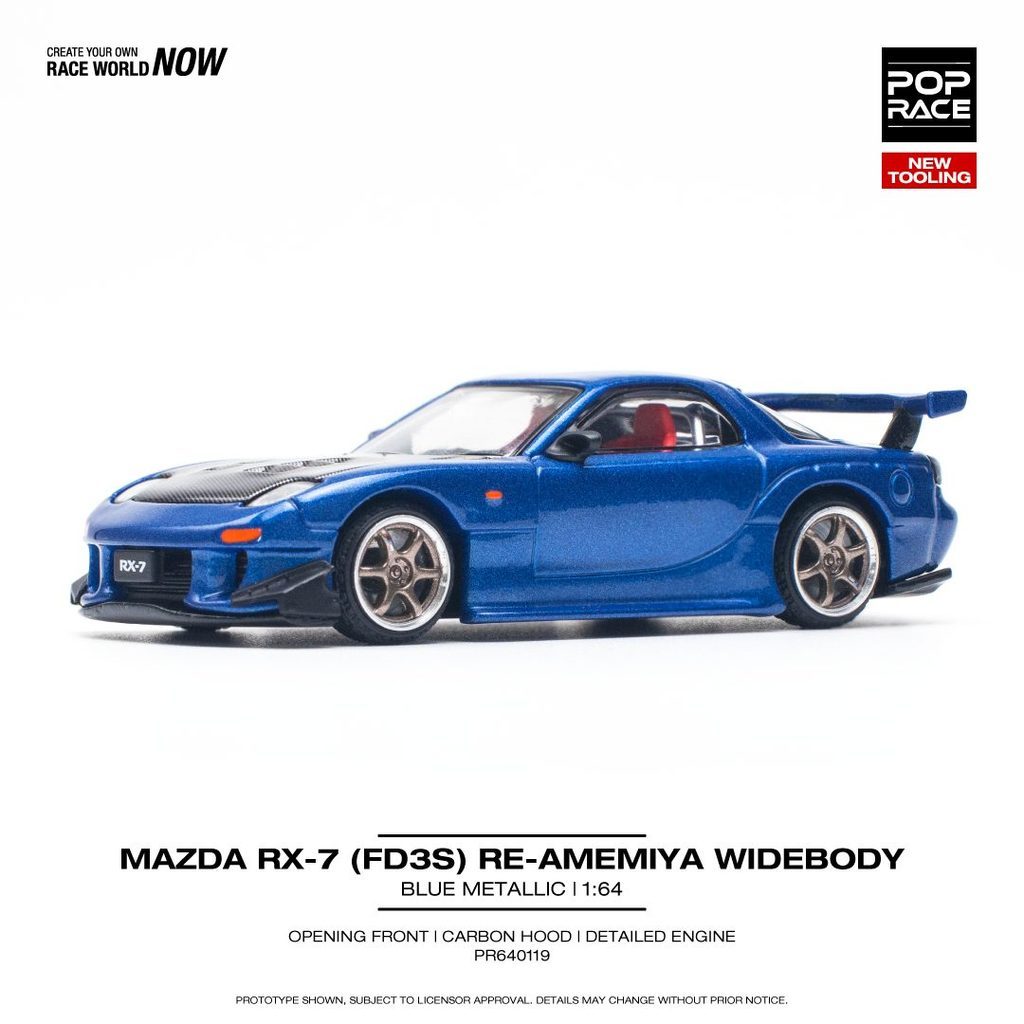POPRACE 1:64 MAZDA RX-7 (FD3S) RE-AMEMIYA WIDEBODY METALLIC BLUE PR รถรุ่น640119