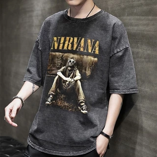 Top.street เสื้อยืด Oversize 'Nirvana' t shirt เสื้อยืดโอเวอร์ไซส์ วินเทจ คอกลม เสื้อ แนวสตรีท เสื้อฟอกดำ 3XL 12.08