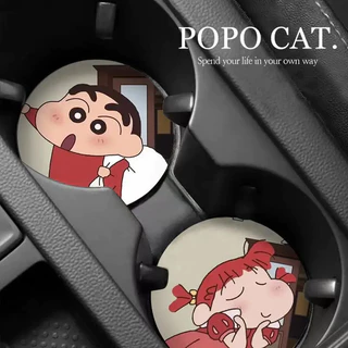 2pcs Crayon Shin Chan Coaster การ์ตูน Anti-Slip ถ้วยผู้ถือ Mat อุปกรณ์ตกแต่งรถยนต์ Auto เครื่องดื่มขวดใส่สําหรับซีดาน SUV Universal