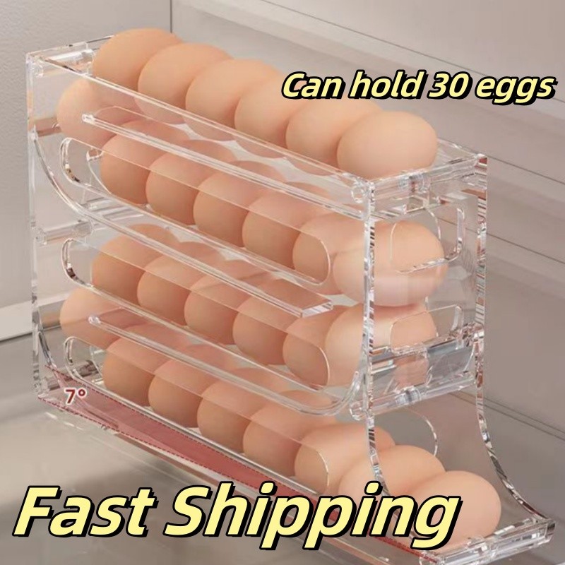 Automatic Roll-out Egg Storage Device Household Refrigerator Storage Box Egg Can Hold 30 Eggs High Q