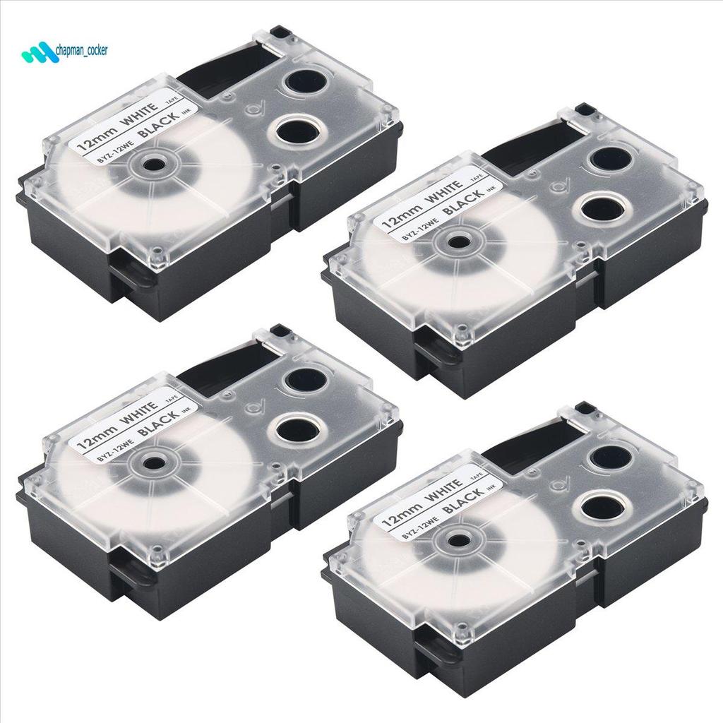 4 แพ็ค 12 มม.สีดําบน White Label Tape Label Maker ใช้งานร่วมกับ KL1500 KL2000 KL7000 KL7200 -100 KL1