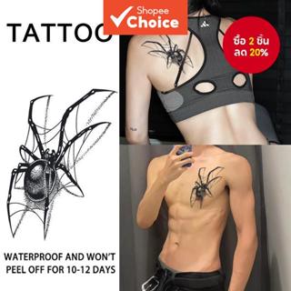 สติ๊กเกอร์รอยสักชั่วคราวแมงมุมสีดําสําหรับหน้าอกและแขนกันน้ํ…