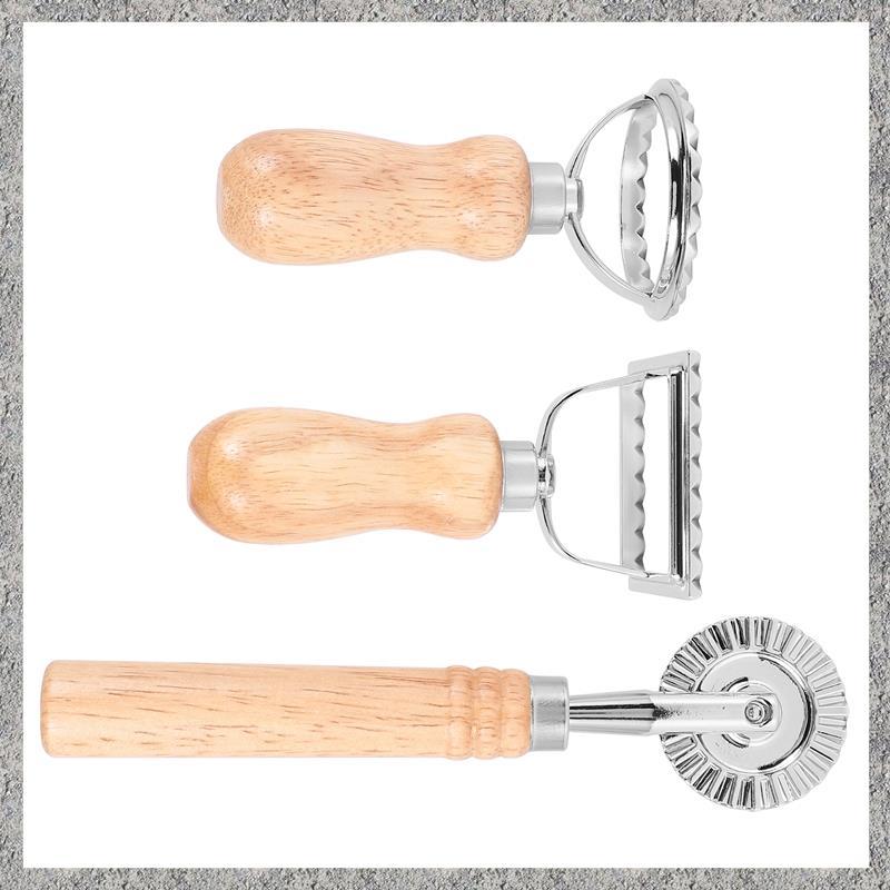 ชุดเครื่องตัดพาสต้า Ravioli 3 ชิ้น, เครื่องทําแสตมป์ Ravioli พร้อมด้ามไม้ Ravioli เครื่องตัดพาสต้าสํ