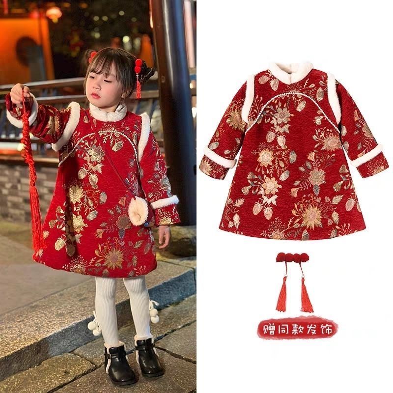 สินค้าใหม่พร้อมสต็อกเสื้อผ้าปีใหม่หญิงฤดูหนาว ชม. อันฟู่ ทารก กี่เพ้า กลิ่นฉุน ชุดสไตล์จีนซับขนแกะหนาชุดหนึ่งปีเด็กชุด20251210 - รูปที่ 6