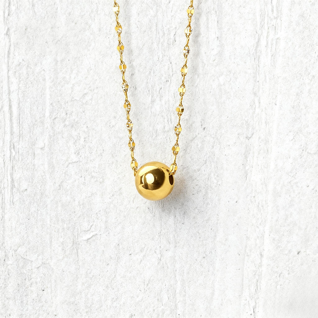 Vnox สร้อยคอจี้ลูกบอลลูกปัดสีทองสําหรับผู้หญิงสาว,ห่วงโซ่ริมฝีปากสร้อยคอแฟชั่นทุกวัน - รูปที่ 3