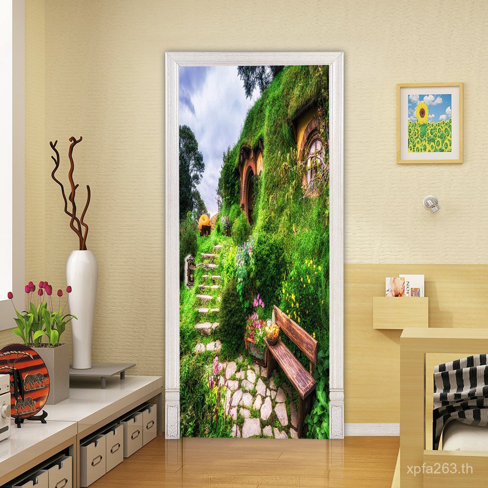 สติกเกอร์ติดประตูกระท่อม AMJ3D กันน้ําห้องนอนการค้าต่างประเทศสติกเกอร์ติดด้วยตนเองสถานที่ท่องเที่ยว 