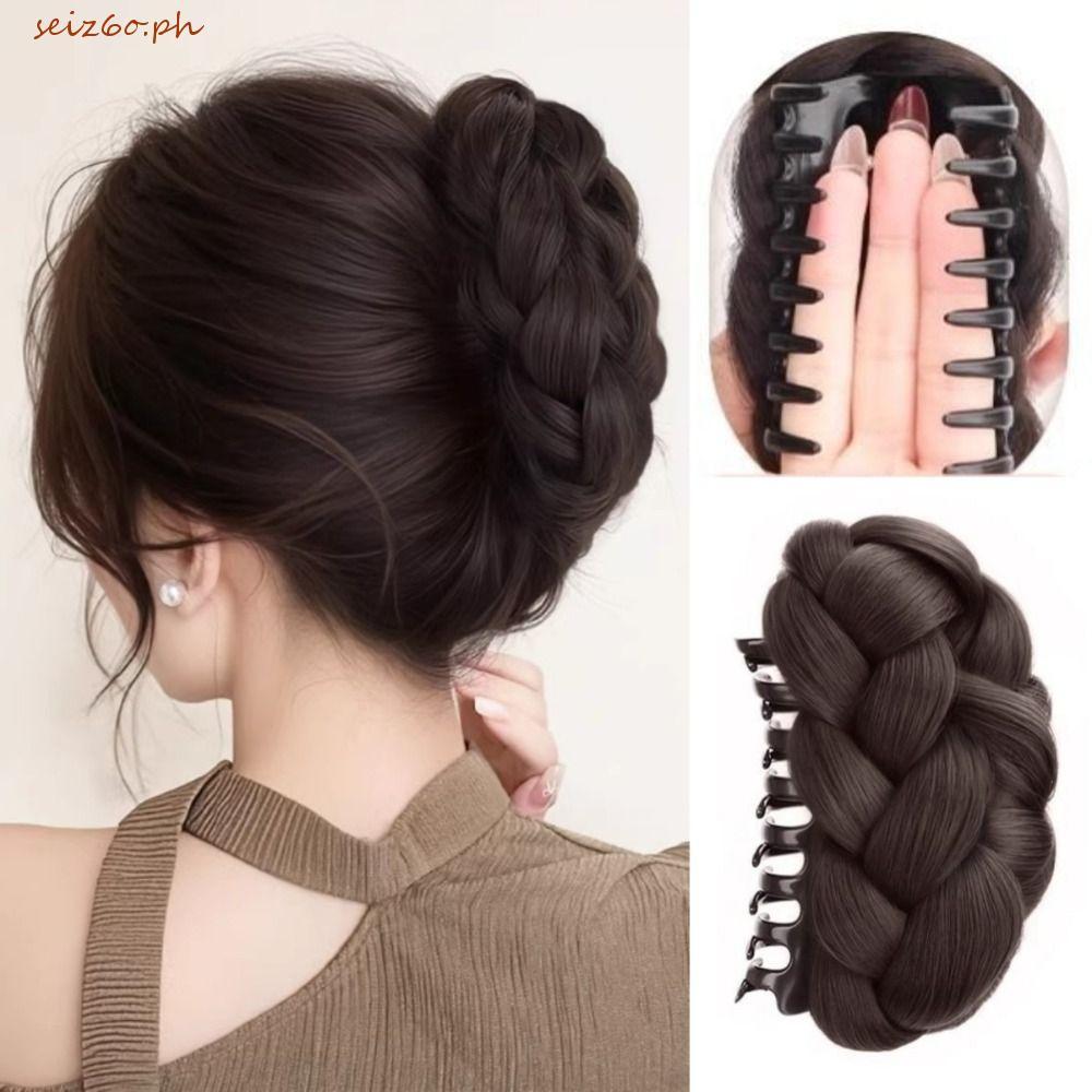SEIZ6O Twists Pill Head Bun, แป้งทอดสังเคราะห์ดอกไม้ Bun Head วิกผม, อุปกรณ์เสริมผมคว้าคลิป Donut Ch