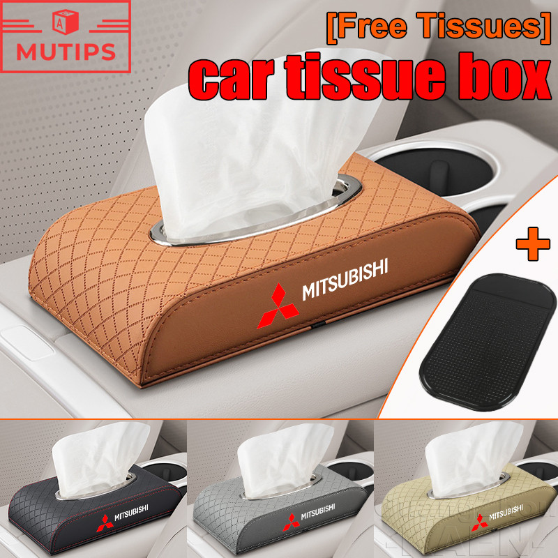Mitsubishi กล่องทิชชู่รถยนต์ ที่เก็บกระดาษทิชชู่ Leather Tissue Case ด้วย ผ้าเช็ดปากฟรี สำหรับ RALLI