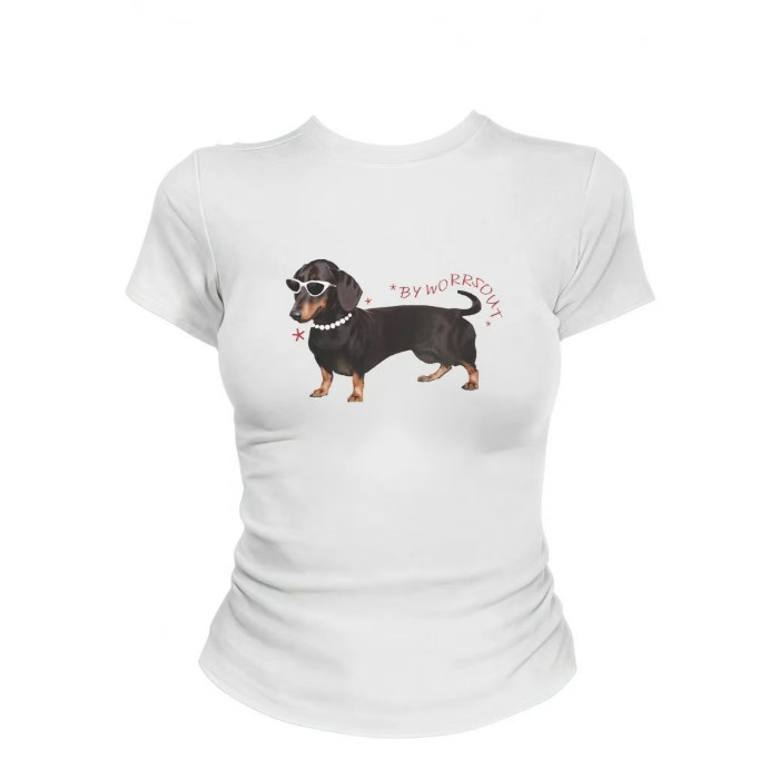 COD [40 ชิ้น + ผ้าฝ้าย 92% + 8% Spandex] รอบคอแขนสั้นพิมพ์เสื้อยืดผู้หญิง Slim-fit ฤดูร้อนสไตล์ใหม่ห