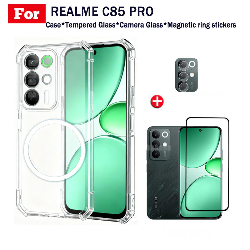4 in 1 Realme C85 Pro เคสโทรศัพท์กันกระแทกสําหรับRealme C85 C75 C71 C73 C61 C63 พร้อมสติกเกอร์ชาร์จไ