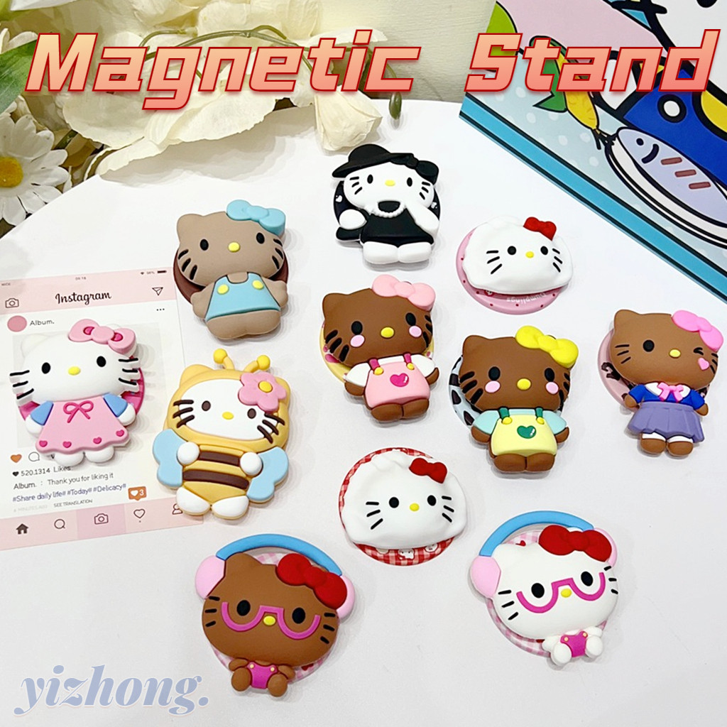 Magnetic Attraction ผู้ถือโทรศัพท์น่ารัก 3D Hello Kitty Twinkle Star Bear Design Kickstand Girly น่ารักรอบสําหรับ Naked โทรศัพท์มือถือ Magsafe กรณีพับ Anti-drop PC Bracket