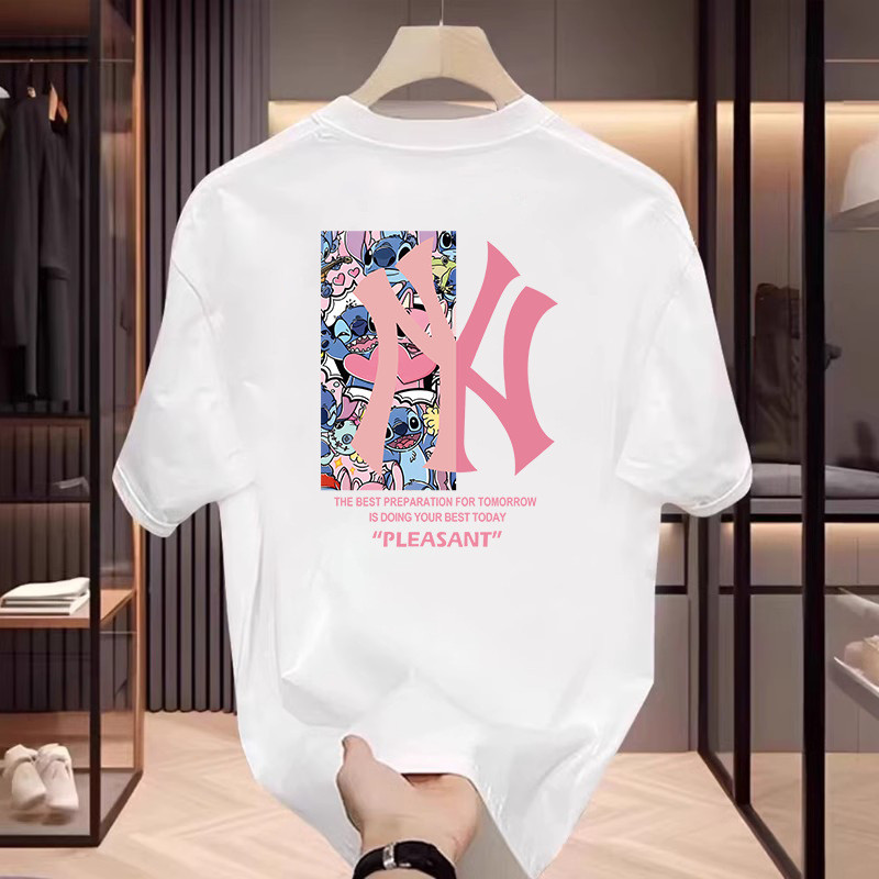 2026NASA Joint ฤดูร้อนผู้ชายหลวมขนาดบวก High Street เสื้อยืดแขนสั้นรอบคอพิมพ์ครึ่งแขนบางด้านบน COD 5