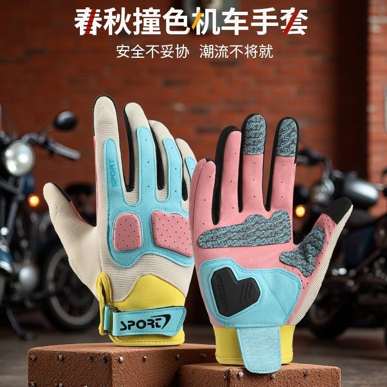 [Contrast สี Anti-SLIP Shock Absorption Breathable Sweat Absorption] พร้อมสต็อกถุงมือขี่จักรยานผู้ชายผู้หญิงกลางแจ้ง Off-Road รถจักรยานยนต์จักรยาน Anti-SLIP Rider Shock Absorption Macaron Motorcy