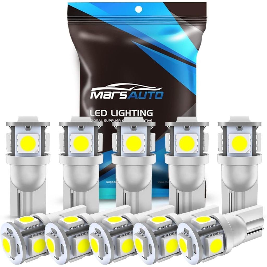 Marsauto 194 หลอดไฟ LED 6000K สีขาว 168 T10 2825 W5W 5SMD หลอดไฟทดแทนสําหรับรถโดมแผนที่ประตู Courtes