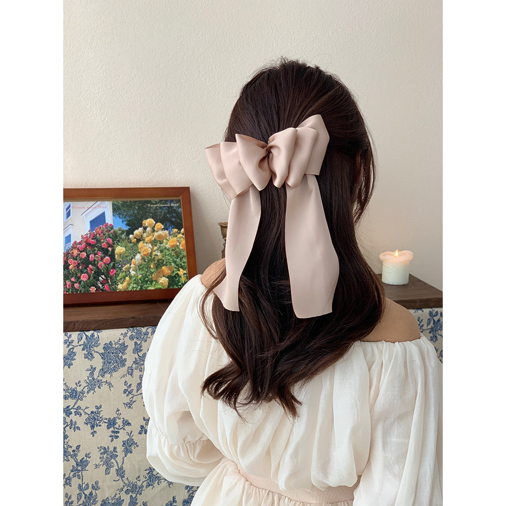 Back Head High-End Feeling Bow Clip Headdress Clip Female Retro French Satin Classy Top Clip