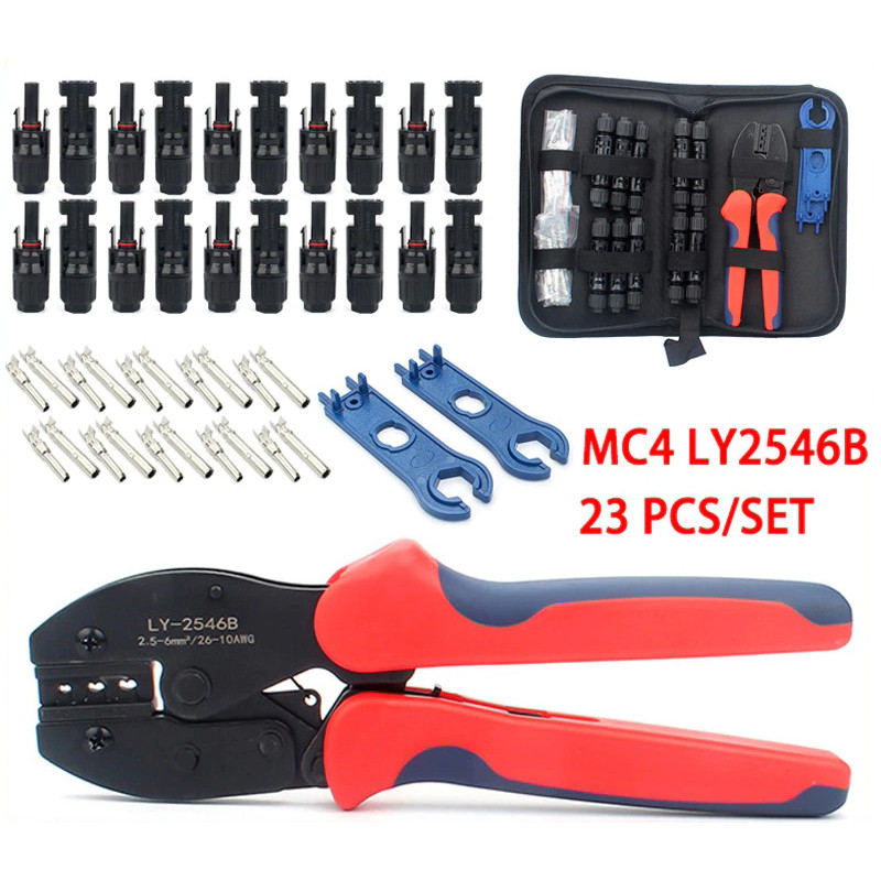 ส่งด่วน ชุดเครื่องมือ คีมเข้าหัว MC4 พร้อมหัว10 ชุดกระเป๋า ไฟฟ้าโซลาร์เซลล์ Crimping Connector Terminal Crimping LY-2546