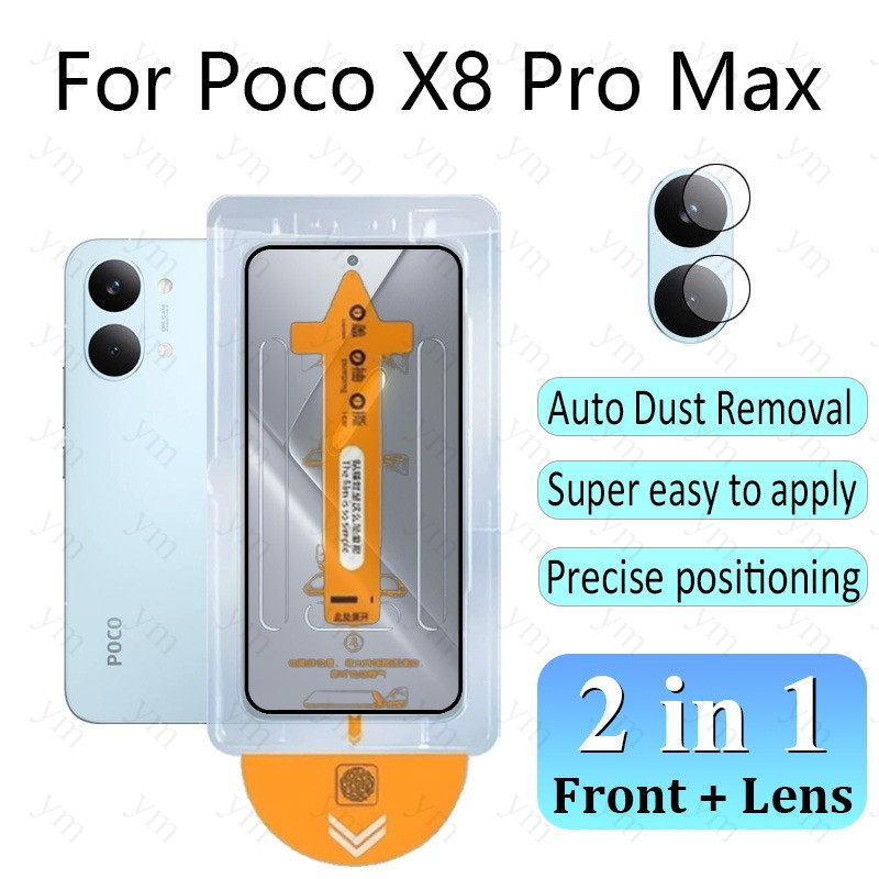 2 In 1 ฟิล์ม ฟิล์มกระจก Poco X8 Pro Max HD One-คลิกฝุ่นฟรีกระจกนิรภัยป้องกันหน้าจอฟิล์มสําหรับ Poco 