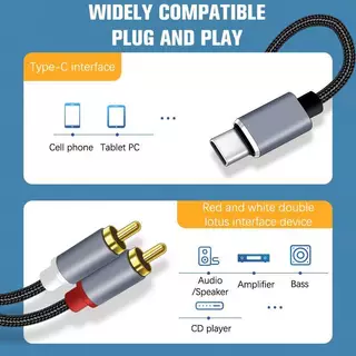 [INTH] Type C To RCA Audio Cable 2 RCA Aux Cord Converter USB C Audio Line สําหรับแล็ปท็อปลําโพงโทรศัพท์มือถือเครื่องขยายเสียง 1 เมตร