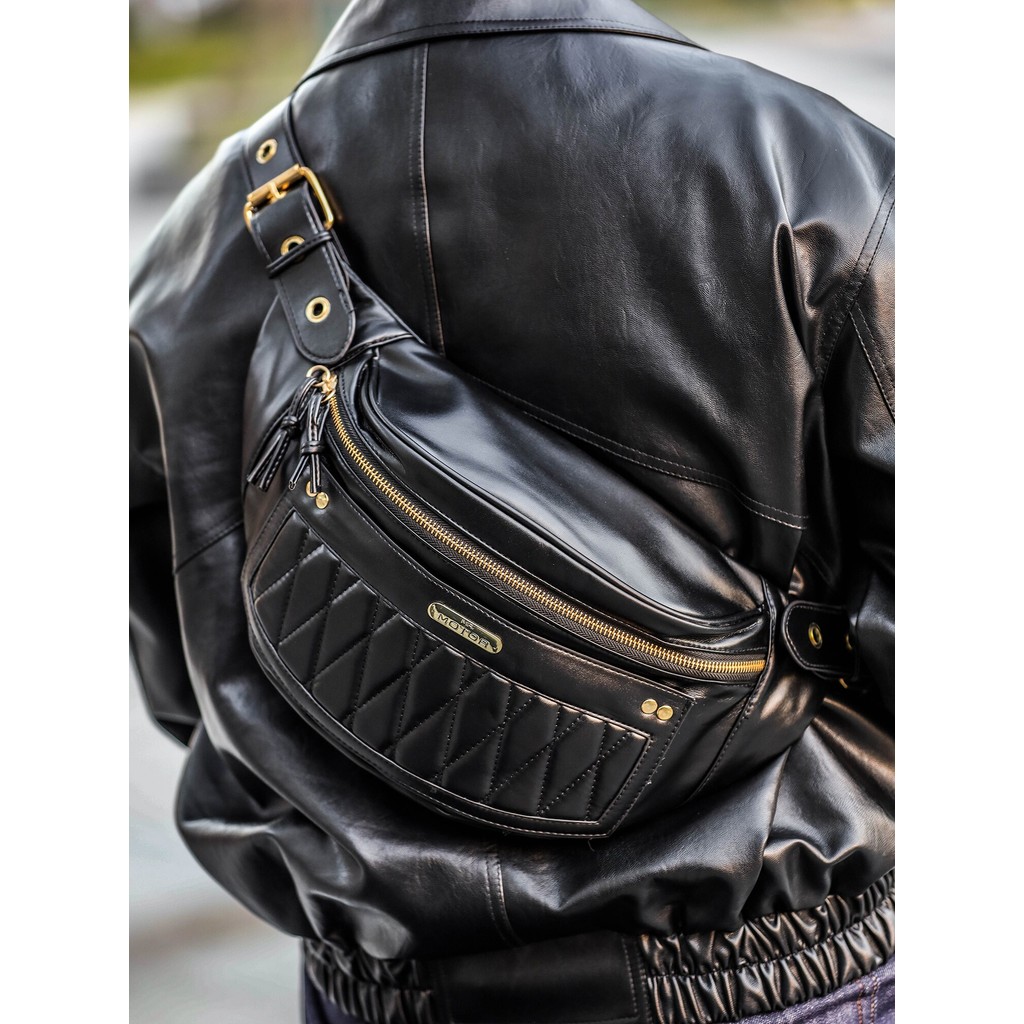 Retro Motorcycle Chest Bag Ami Khaki Harley Motorcycle Shoulder Bag กระเป๋าคาดเอว Dumpling [Cannabis