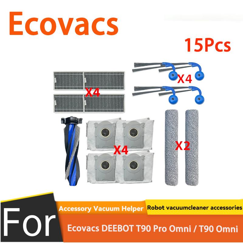 สําหรับ Ecovacs DEEBOT T90 Pro Omni / T90 Omni หลักแปรงด้านข้าง Hepa Filter Accessorie (15 ชิ้น)