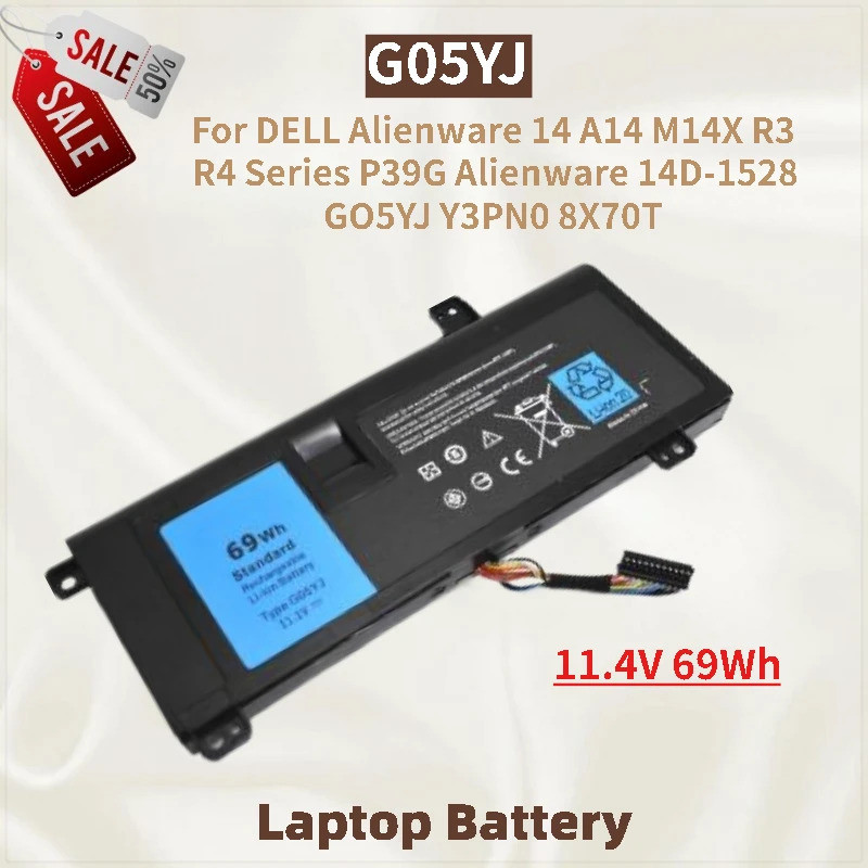 G05YJ แบตเตอรี่แล็ปท็อป 11.4V 69Wh สําหรับ DELL Alienware 14 A14 R3 R4 M14X Series P39G Alienware 14