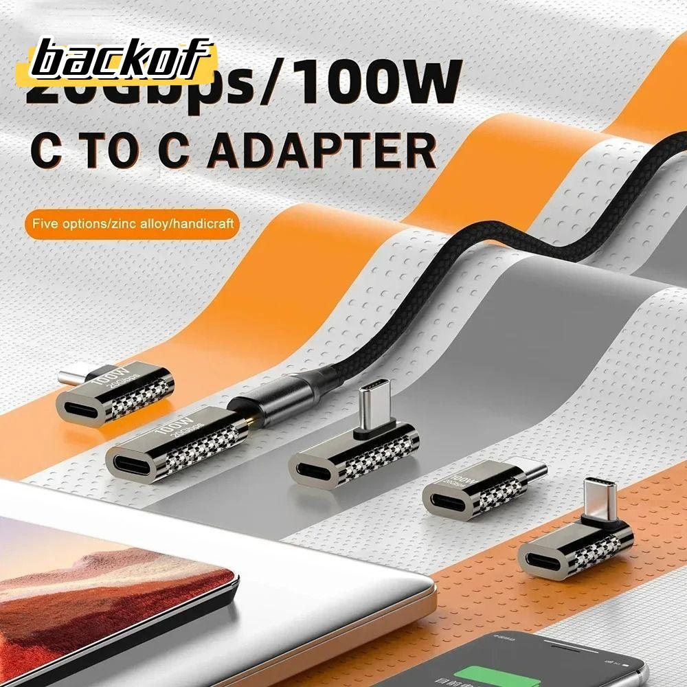 BACKOF USB C Male Transfer, Fast Charging 20Gbps Type C Adapter, Professional 90 องศาข้อศอก 100W Dat