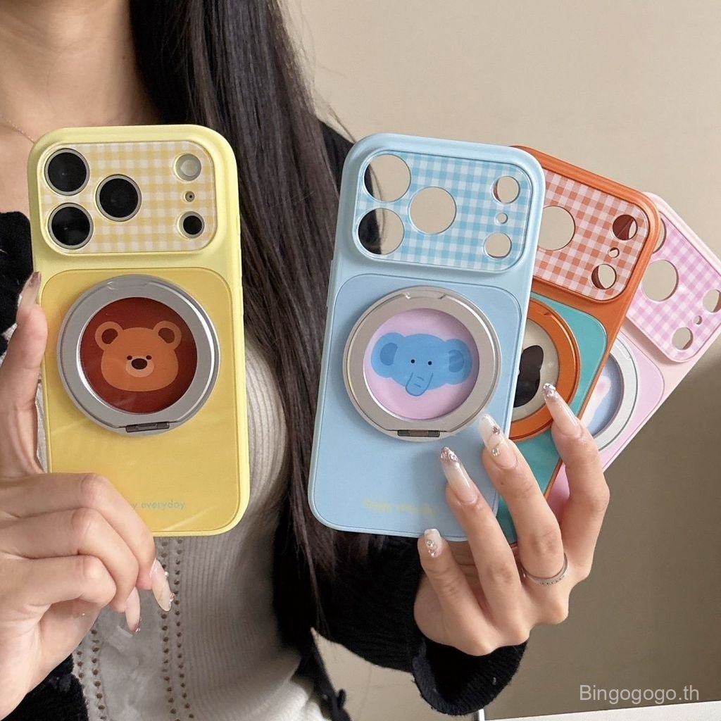 เคสโทรศัพท์ เหมาะสําหรับ iPhone 11 12 13 14 15 16 17 Pro max Plus สัตว์น่ารักวงเล็บหมุน Shock-proof 